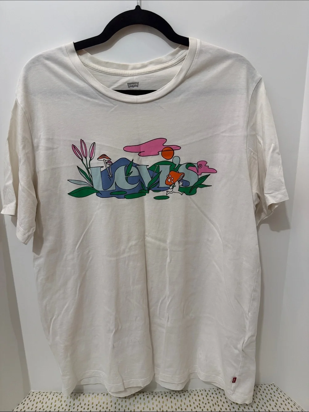 Levi's White Tee with Pink, Green & Blue Graphic